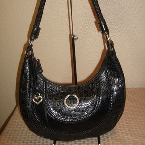 Brighton Black Croc Emb Leather Hobo EUC!